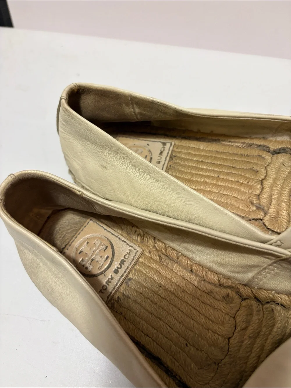 Tory Burch Cream Leather Espadrille with Black Cap Toe Sz 7.5  Women